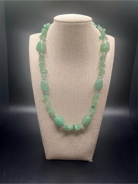 Vintage Green Aventurine Chip & Nugget Stone Necklace Adjustable 18” Boho
